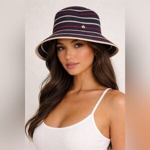 CAPPELLI Vintage Straworld Red White Blue Bucket Sun Hat Patriotic